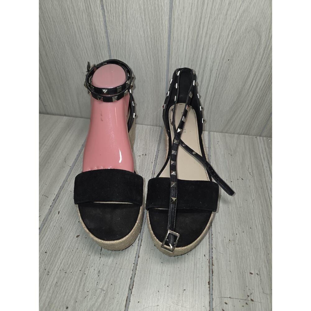 Marc Fisher Jazlyn Espadrilles 9.5M Black Suede Leather Studded Strap Sandals